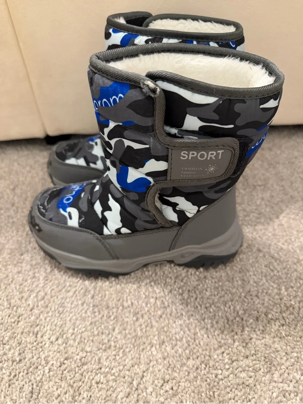 Kids Winter Boots - Gray & Blue Camo
